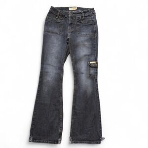 Vintage Y2K Lei Black Cargo Low Rise Flare Jeans, Women's Size 5